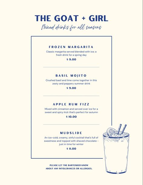 Summer Drink Menu, Drink Menu Design, Wedding Drink Menu, Bakery Menu, Event Menu, Menu Design Template, Fresh Drinks, Restaurant Photography, Classic Margarita