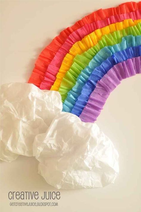 Use streamers and tissue paper to create a rainbow on the wall. | 36 Clever DIY Ways To Decorate Your Classroom Rainbow Backdrop, Streamer Backdrop, Creative Juice, Party Streamers, Rainbow Crafts, Rainbow Theme, Rainbow Party, Classroom Door, Classroom Displays