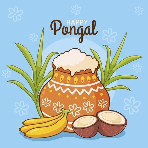 Pongal Painting Ideas, Pongal Drawings Design, Pongal Drawing Ideas, Pongal Celebration Drawing, Pongal Pot Drawing, Pongal Illustration, Pongal Drawing, Pongal Festival Images, Pongal Greeting Cards