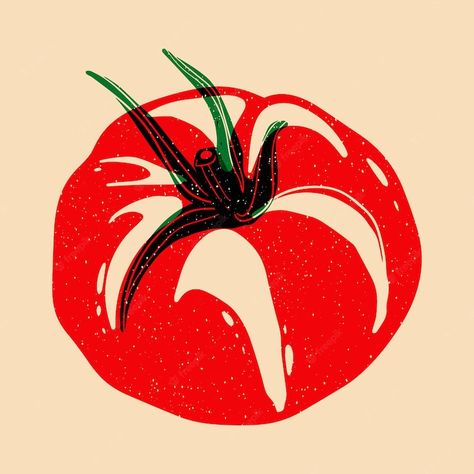 Flower Screen Print, Screen Print Illustration, Red Illustration Aesthetic, Riso Print Graphic Design, Tomato Sketch, Veg Illustration, Riso Illustration, Tomatoes Illustration, Tomato Graphic