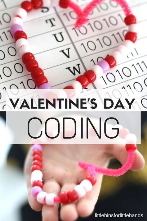 Valentines Day Coding STEM Activity Bead Binary Alphabet. STEAM craft for kids. Technology activity with screen free coding. Binary Alphabet, Stem Valentines, Science Activities For Elementary, Activities For Elementary Kids, Valentine Stem, Beaded Hearts, Stem Projects For Kids, February Activity, Stem Activity