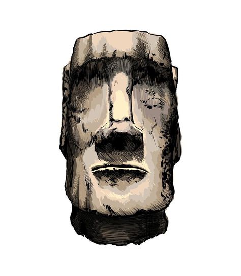 Easter Island Moai, Easter Island Heads, Easter Island Statues, Watercolor Nature, Drawing Realistic, Easter Island, Cad Blocks, Vector Shapes, Art Drawings Sketches Creative