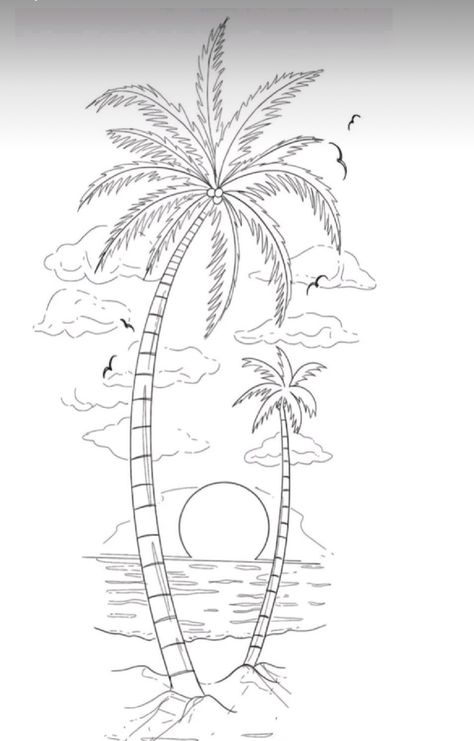 Beach Flowers Drawing, Beach Drawing Sketches, Hawaiian Flower Drawing, Palm Tree Drawing, Beach Drawing, Lion Tattoo Design, Beach Flowers, Hawaiian Flowers, Tree Drawing