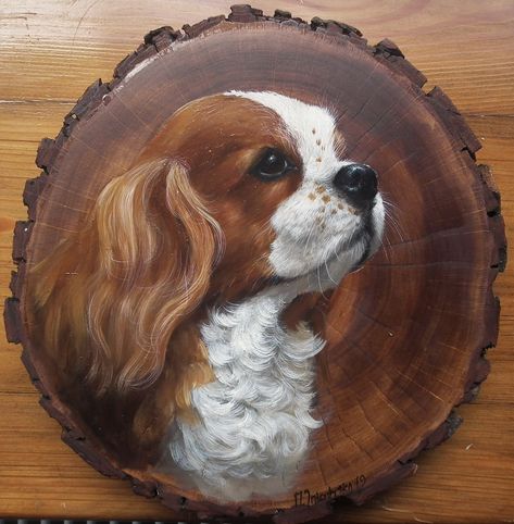 Wood Piece Painting, Tattoo Plant, Spaniel Art, Garden Rock Art, Painted Rock Animals, Wood Painting Art, Art On Wood, Wood Burning Art, Handmade Wall Art