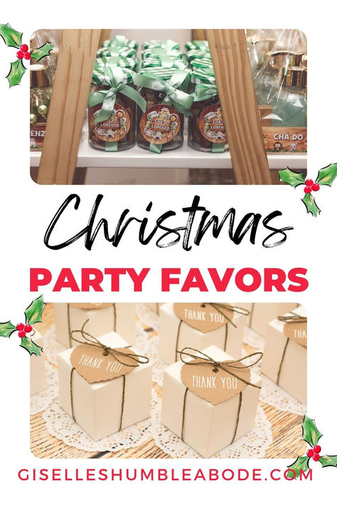 Need some holiday party favor ideas for Christmas this year? You're just in luck! Check out these 22 Christmas party favor ideas, including edible, practical, DIY, and fun & festive options to entertain everyone!❄🎄 Christmas Favors For Family, Guest Christmas Gift Ideas, Christian Christmas Party Favors Diy, Friendsmas Party Favors, Christmas Party Favor Ideas For Adults, Party Favors For Christmas Party, Christmas Dinner Favors, Holiday Party Favors For Adults, Christmas Table Favors To Make