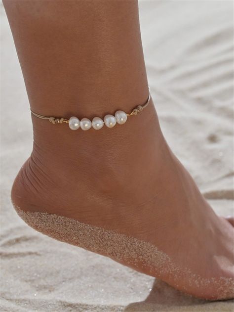 Pearl Decor String Anklet Pearl Body Jewelry, Summer Jewelry Beach, Pearl Ankle Bracelet, Bridal Party Earrings, Summer Anklets, Pearl Anklet, Chic Rings, Simple Pearl, Dainty Gold Rings