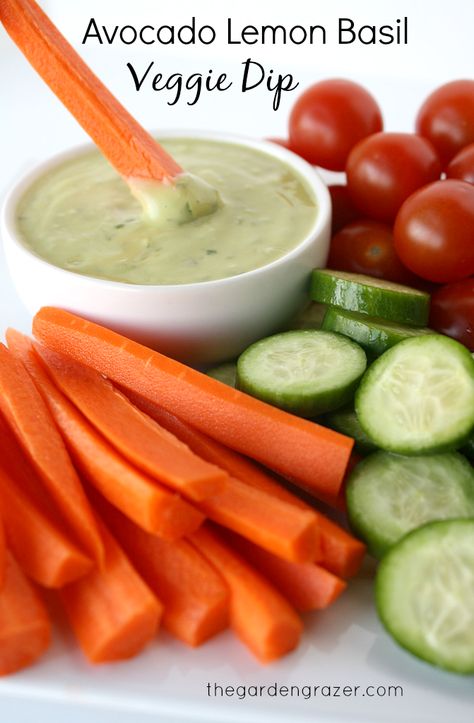 Creamy Avocado Lemon Basil Dressing + Dip (vegan, gluten-free) Lemon Basil Dressing, Vegan Avocado Dressing, Basil Dip, Appetizers Vegan, Garden Grazer, Prep Snacks, Dip Vegan, Chips Dip, Avocado Juice