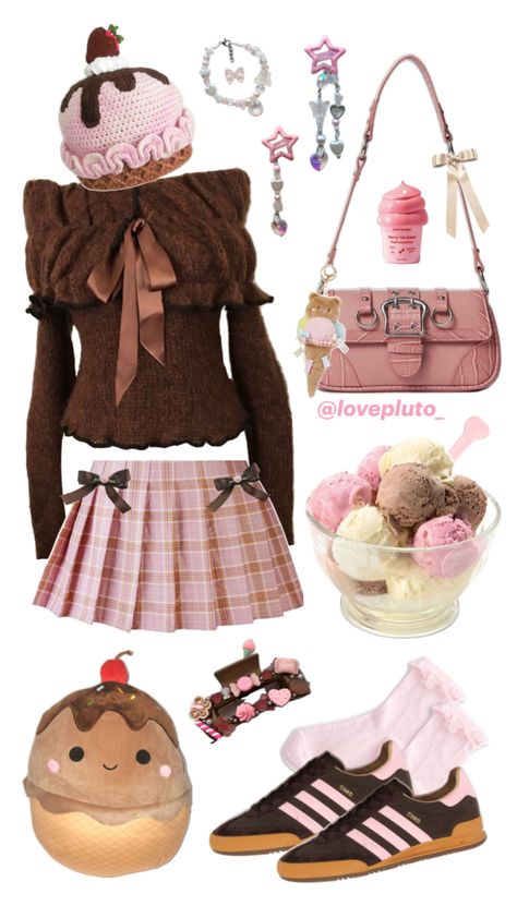 ever after high ginger breadhouse strawberry chocolate vanilla ice cream dessert pink brown white color palette combo outfit Strawberry Outfit, Cream Outfit, Ice Cream Dessert, Strawberry Chocolate, Kawaii Fashion Outfits, Brown Outfit, Ever After High, Swaggy Outfits, Vanilla Ice