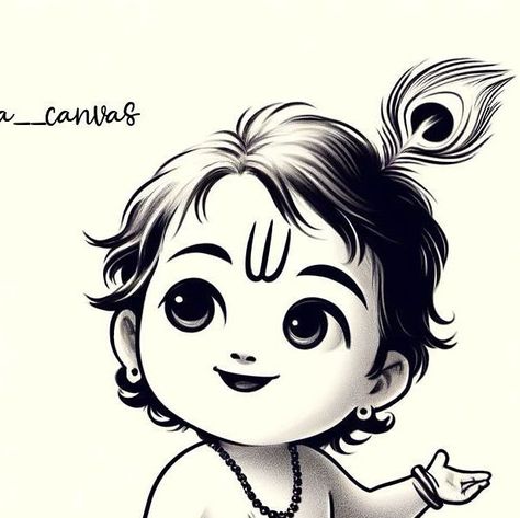 Drawing Ideas God, Cute Little Krishna Drawing, Little Krishna Drawing, About Krishna, Lord Krishna Sketch, Krishna Mahadev, Cartoons Krishna, Cartoon Dp, Blackboard Drawing