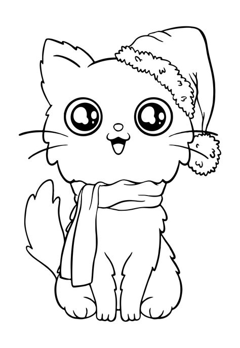 Printable Simple Christmas Kitten Coloring Pages Kitten Coloring Pages, Cat Coloring Pages, Kittens Coloring, Christmas Coloring Sheets, Cat Coloring, Kitty Coloring, Christmas Kitten, Truck Coloring Pages, Hello Kitty Coloring