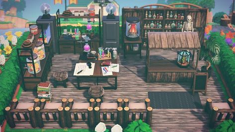 MissGhouls on Twitter: "Once again stuck in bed with pain, so i redid my old cafe into a potions/alchemy/mad-science lab! #ACNH #ACNHdesigns #ACNHgoth https://t.co/9Xyl1xboF1" / Twitter Acnh Science Lab Outside, Animal Crossing Science Lab, Animal Crossing Laboratory, Acnh Science Lab, Laboratory Idea, Stuck In Bed, Old Cafe, The Burrow, Mad Science