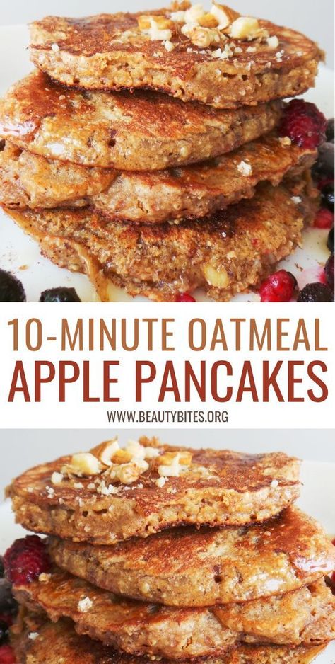 Weight Watchers Oatmeal Apple Pancakes, Heart Healthy Pancake Recipes, Healthy Breakfast Snacks On The Go, Oatmeal Apple Yogurt Pancakes, Easy Breakfast With Oats, Apple Crisp Pancakes, Health Clean Eating, Legume Breakfast Recipes, Healthy Baked Apples Clean Eating