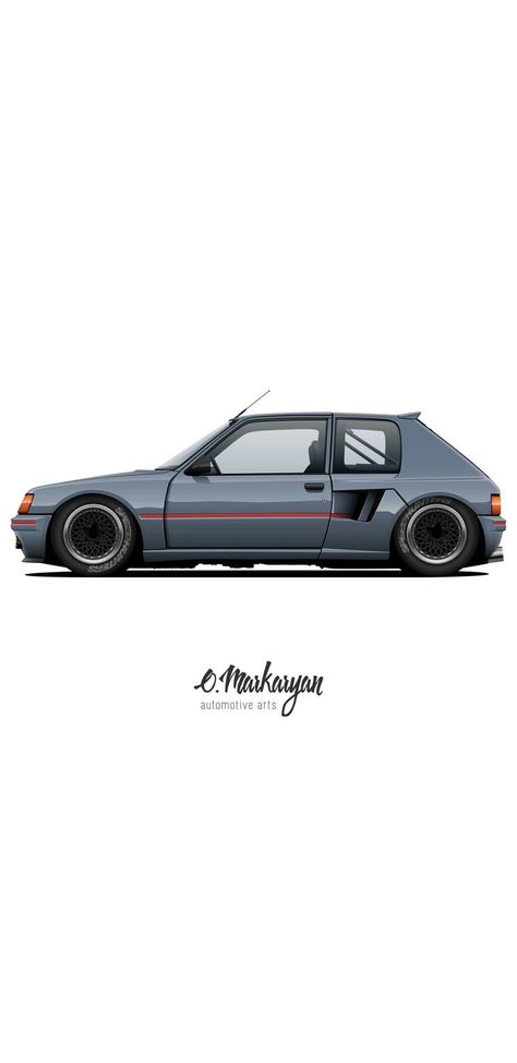 Peugeot 205 Gti Wallpaper, Auto Racing Art, Cars Illustration, 205 Gti, Pro Touring Cars, Car Vector, Auto Art, Hot Hatch, Street Racing Cars