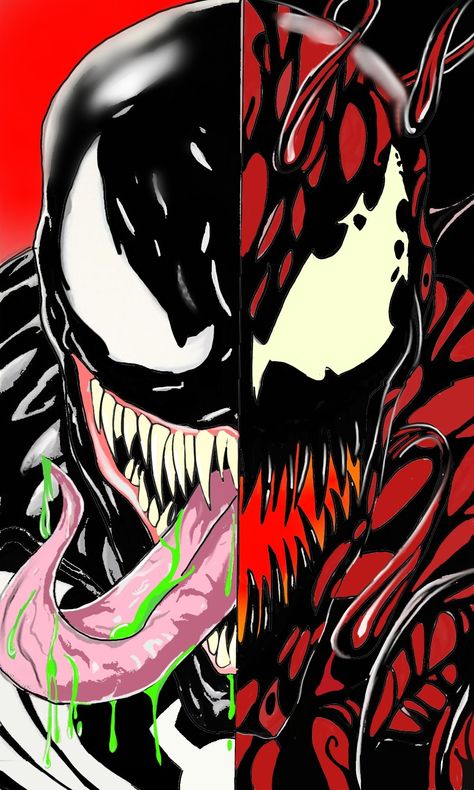 Venom X Carnage, Venom And Carnage Drawing, Cute Venom Art, Phage Symbiote, Carnage Wallpaper, Venom Symbiote, Spiderman Comic Art, Avengers Cartoon, Symbiotes Marvel