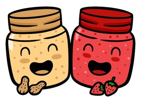 Peanut Butter Drawing, Butter Cartoon, Line Images, Peanut Butter Jar, Food Drawings, Strawberry Jelly, Cute Food Drawings, Jelly Jars, Jam Jar