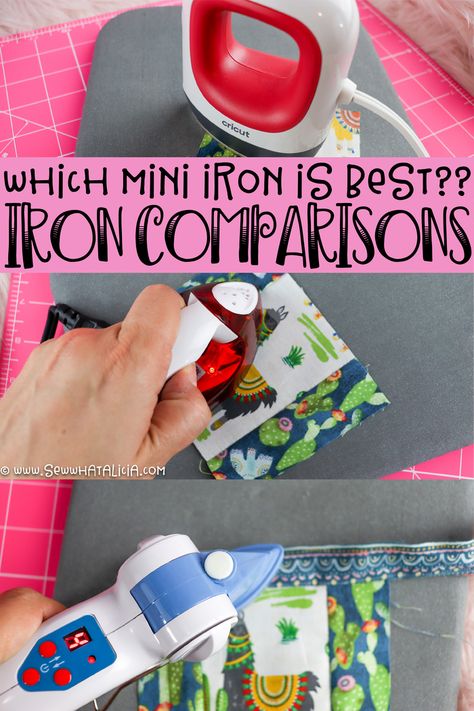 Cricut Easy Press Mini Iron Comparison: Which mini iron is the best? I used mini irons to see what the pros and cons were of each. Click through for the results, plus a fun quilted keychain tutorial. #joannpartner #handmadewithjoann #ad | www.sewwhatalicia.com Quilted Keychain, Cricut Easy Press Mini, Easy Press Mini, Cricut Press, Cordless Iron, Keychain Tutorial, Faux Iron, Red Crafts, Cricut Easy Press