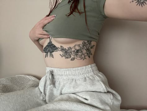 tattoo, flowers, moth. Lunar Moth Tattoo, Luna Moth Tattoo, Moth Tattoo Design, Mark Tattoo, Underboob Tattoo, Moth Tattoo, Bad Tattoos, Sternum Tattoo, Cute Tattoos For Women