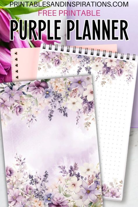 Free Printable Purple Planner Pages For Any Year - Printables and Inspirations Purple Journal Ideas Printable, Free Printable Journal Pages, Planner Covers Diy, A5 Planner Printables Free, Purple Calendar, Purple Planner Template, Aesthetic Daily Planner Template Purple, Calendar Bullet Journal, Purple Bullet Journal