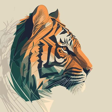 Tiger Side Profile Drawing, Tiger Side Profile, Tiger Illustration Design, Face Side View Drawing, Tiger Illustration Art, Tiger Reference, Tiger Profile, Version Board, Side View Of Face