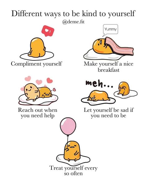 Made this cute little gudetama self care reminder list to show you how I practice self-care and self-love!  Self-care can involves actions that are big, small, and everywhere in between.   With some brainstorming, you can find things to do every day!  Here are my favorites ❤️🍳  PS: Gudetama is this cute little egg below! I first discovered him in japan and he is HUGE there! Self Care Checklist Hello Kitty, Hello Kitty Bulletin Board, Sanrio Motivation, Gudetama Quotes, Kawaii Self Care, Cute Self Care, Reminder List, Angel Quotes, Cute Calendar