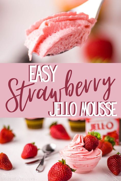 Strawberry Whipped Frosting, Easy Strawberry Mousse, Strawberry Mousse Recipe, Jello Mousse, Strawberry Fluff, Whipped Cream Desserts, Cool Whip Desserts, Strawberry Pudding, Vanilla Mousse