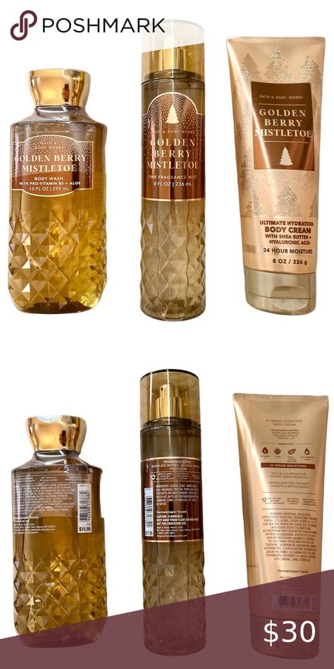 Bath and Body Works Golden Berry Mistletoe 3 Piece Set Golden Berry, Fragrance Mist, Fragrance Notes, Bath Body Works, Bath Body, Body Cream, Bath And Body Works, Body Works, Body Wash