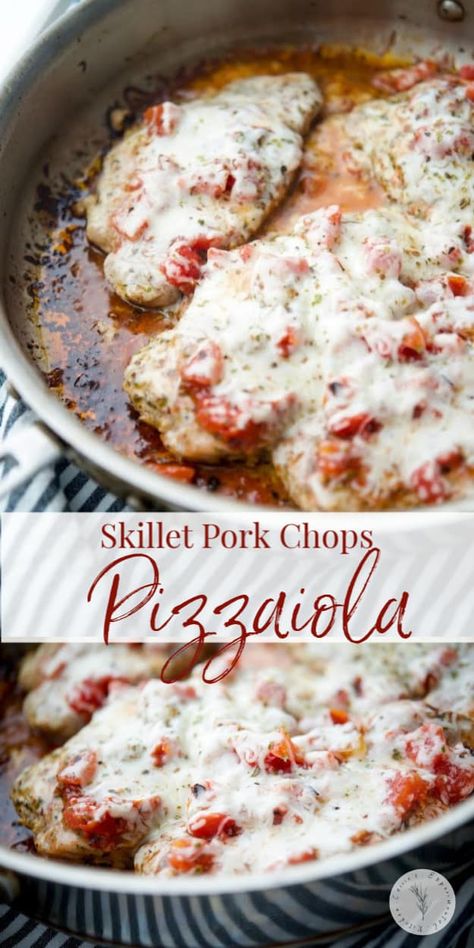 Boneless Pork Chop Meals, Pork Chop Mozzarella Recipes, Pork Chop Pizza, Leftover Fried Pork Chop Recipes, Pork Pizzaiola, Tomato Pork Chops, Fried Porkchop, Pizza Pork Chops, Balsamic Pork Chops