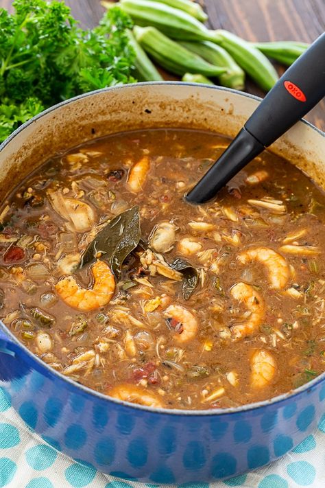 SEafood Gumbo with Okra is full of shrimp, crab, and oysters. Turkey Gumbo Recipe, Gumbo Recipe Okra, Turkey Gumbo, Gumbo Ingredients, Gumbo Recipe Easy, Okra Gumbo, Seafood Gumbo Recipe, Shrimp Gumbo, Creole Cooking