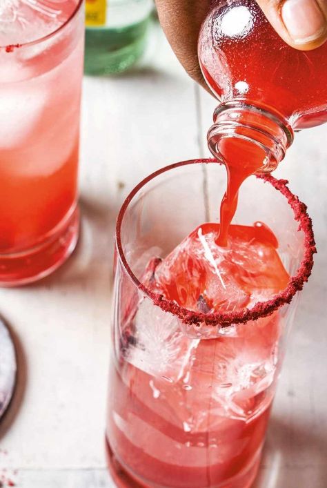 This fruity, floral summer cocktail is made with a shrub and is bright and floral from the raspberries and rose water. Rose Shrub, Sour Drink, Greek Spinach Pie, Strawberry Rose, Spinach Pie, Rose Flavored, Floral Cocktails, Non Alcoholic Cocktails, Alcoholic Cocktails