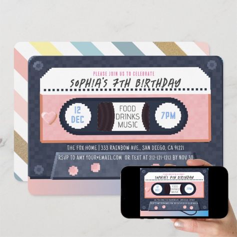 Retro 80's Cassette Tape Music Pink Birthday Invitation | Zazzle Tape Music, Diy Birthday Invitations, 80th Birthday Invitations, Red Birthday, Fox Home, Retro Birthday, Childrens Birthday Party, Birthday Invitations Girl, Pink Invitations