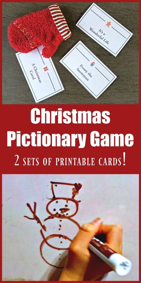 Printable clues for Christmas Pictionary -- holiday movies & favorite Christmas traditions for players to draw!  Fun party game for kids, tweens, teens and adults! Christmas Pictunary Game, Pictonary Ideas Christmas, Christmas Pictionary For Kids, Christmas Games For High School Students, Christmas Pictionary For Adults, Christmas Pictionary Words List, Christmas Pictionary Game Free Printable, Charades List, Christmas Drawing Game