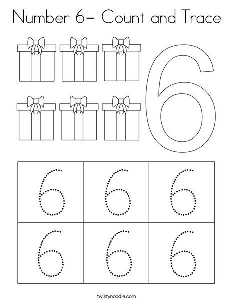 Number 6- Count and Trace Coloring Page - Twisty Noodle 6 Worksheets Preschool, Number Six Worksheet, Number 6 Kindergarten Worksheets, Number 6 Coloring Page, Number 6 Tracing Worksheets, Number 6 Worksheet Kindergarten, Number Six Activities Preschool, Number 6 Preschool Activities, Number 6 Activity