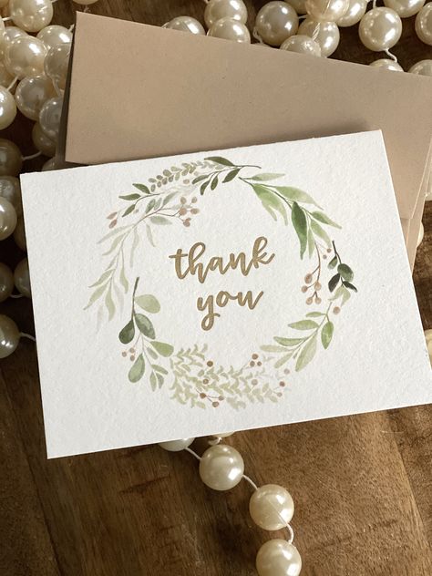 Diy Watercolor Cards, Thank U Cards, Gratitude Cards, Cute Thank You Cards, Calligraphy Cards, Birthday Card Drawing, Watercolor Wreath, Handmade Thank You Cards, Thank You Card Design