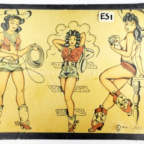 All Vintage Flash – Page 3 – Tattoo Collection Vintage Cowgirl Tattoo Flash, 70s Tattoo Flash, Vintage Flash Sheet, 70s Tattoo Vintage, Pinup Tattoo Flash, American Traditional Cowgirl, Cowgirl Pinup Tattoo, Vintage Flash Tattoo, Usmc Tattoo