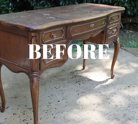 French Provincial Vanity Makeover, French Provincial Decor Bedroom, French Provincial Decor Living Room, Refurbished Vanity, Refinished Vanity, French Provincial Vanity, French Provincial Dresser Makeover, Antique Vanity Table, Provincial Decor