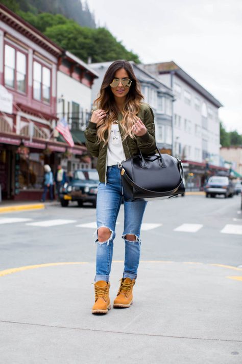 mia mia mine wearing a topshop bomber jacket from nordstrom Outfits Con Botas Timberland, Tims Outfits, Pigeon Toed, Timberland Outfits Women, Timberland Outfit, Timberland Boots Outfit, Timberland Outfits, Timberland Boots Women, Pastel Outfit