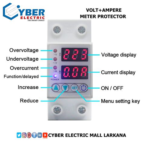 Volt+Ampere Meter Protector Over under Voltage | Current protection. Power available ⚡️: 63A ✔Technical settings: Press set the first row Displays number (Over-voltage) setting the second row displays specific number,Press up and down to set,Press set again to set under voltage. In the same way to set other functions. Press OK to finish the settings. 🔥 Amazing product. 🎗Easy to install in Panel Board. #voltage #ampere #Meters #protection #over #under #voltage #Current Electrical Circuit Diagram, Volt Ampere, Electrical Circuit, Panel Board, Circuit Diagram, Container House, Circuit, Two By Two, Electricity