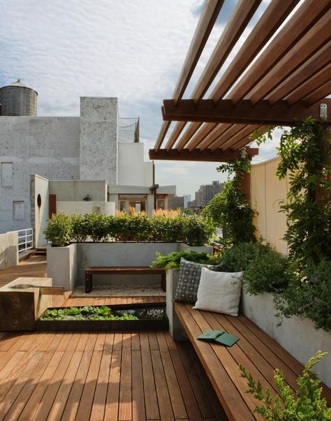 Roof Garden Design, Terrasse Design, Wooden Terrace, Terrace Garden Design, Rooftop Terrace Design, Rooftop Design, Rooftop Patio, Patio Roof, Have Inspiration