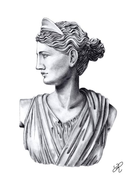 Artemis pencil drawing Athena Greek Goddess Drawing, Athena Statue Drawing, Artemis Statue Tattoo, Artemis Goddess Drawing, Artemis Drawing, Greek Goddesses Drawing, Athena Drawing, Artemis Art, Artemis Tattoo