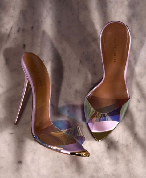 Purple High Heels, Purple Holographic, Pretty Heels, Shoes Heels Classy, High Heel Slippers, High Heel Mules, Heels Classy, Heel Mules, Aesthetic Shoes