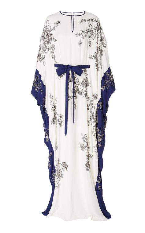 Exclusive Embellished Silk Georgette Caftan by MARCHESA Now Available on Moda Operandi Diy Kaftan, Roses Outfit, Marchesa Fashion, Fancy Shirt, Mode Kimono, Detailed Embroidery, Mode Abaya, African Traditional Dresses, Silk Maxi Dress