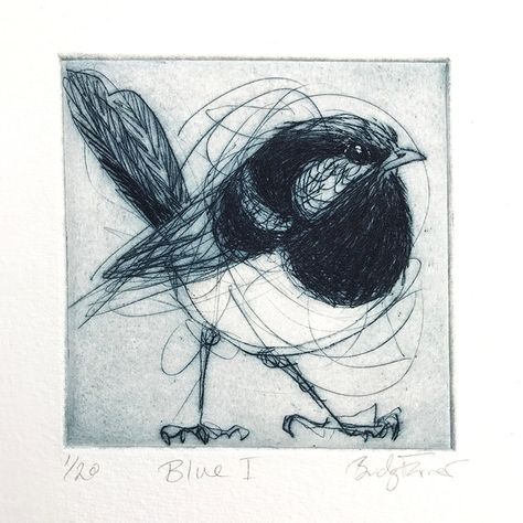 Bridget Farmer on Instagram: “I've started a new series called "Blue." Guess what it consists of! ⁠ ⁠ The aim is to create a series of loose lined dry point etchings of…” Collagraphy, Intaglio Printmaking, Dry Point, Drypoint Etching, Inspiring Artwork, Etching Prints, Wood Engraving, Inspirational Art, Sketch Art