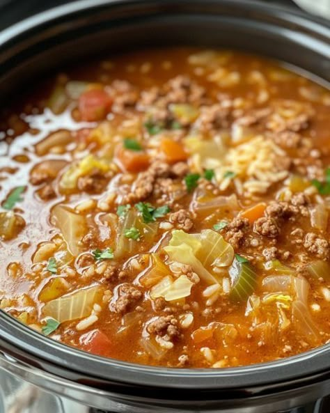 This recipe always wows my guests—they just can't resist it! Golumpki Soup Recipe, Polish Soup Recipes, Golumpki Soup, Souper Cube Recipes, Soups In A Crock Pot, Soup With Meatballs, Cooktop Cove, Cabbage Soup Recipes, Crockpot Soup