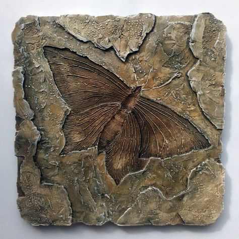 Fossil Ideas, Gonta Gokuhara, Textiles Gcse, Imaginary Creatures, Fossil Art, 3d Cnc, Butterfly Wall Decor, Concrete Art, Cool Rocks