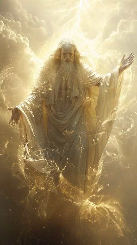 Hyper-Realistic Divine Figure in a Heavenly Realm Celestial Backdrop, Heavenly Realm, Fantasy Castles, Ethereal Landscape, White Robes, Light Clouds, Inspirational Digital Art, Religious Photography, Greatest Commandment