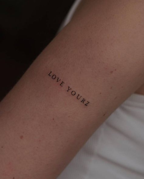 Tattoo Cursive, Love Yourz J Cole Tattoo, Love Yourz J Cole, J Cole Tattoo, Collage Tattoo, Tattoo White, Love Yourself Tattoo, Verse Tattoos, Cursive Lettering