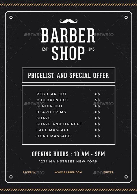 Barbershop Poster Graphic Design, Barber Shop Advertising Ideas, Barber Shop Price List, Barbering Shop Flyer Design, Black Barbershop Poster, Beard Wallpaper, Mens Barbershop, Barbershop Design Interior, Barber School