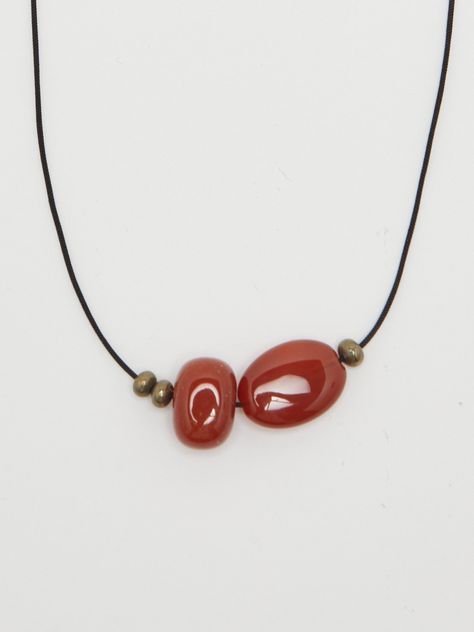 Double Red Agate Necklace necklace flat lay Red Agate Necklace, Red Beaded Necklace, Cord Necklaces, Ceramic Bead Jewelry, Rutilated Quartz Necklace, Red Beaded Necklaces, Necklaces Handmade, Pyrite Necklace, Wood Bead Necklace