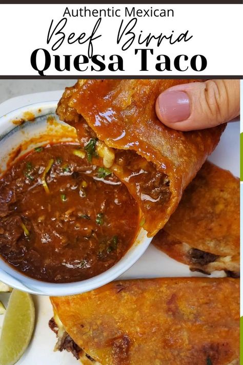 Red Tacos Recipe, Tacos Dipped In Red Sauce, Authentic Taco Recipes Mexican Style, Dipped Tacos Recipes, Street Taco Dip, Mexican Street Tacos Beef, Dipping Tacos Recipe, Birria Tacos Authentic, Authentic Birria Tacos With Consome