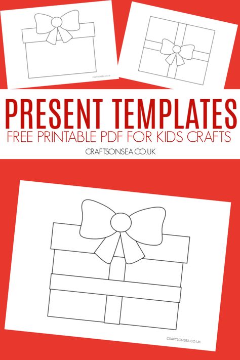 Preschool Present Craft, Christmas Present Printable, Present Template Free Printable, Gift Template Printable, Present Craft Preschool, Present Craft For Kids, Christmas Post Card Design, Christmas Printables Free Templates, Christmas Present Template